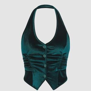 Cider Velvet Button-Up Halter Crop Top